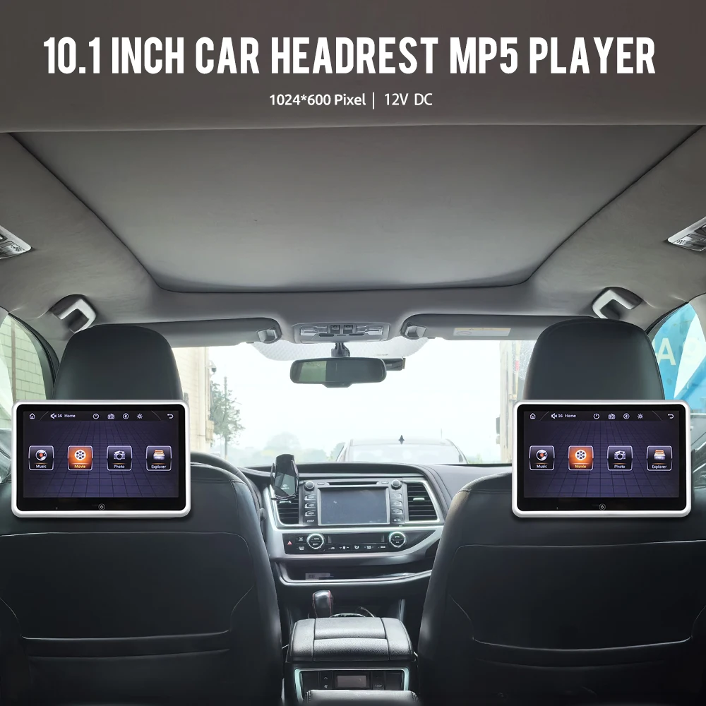 10.1" Car Headrest Monitor With Touch Screen - Wireless CarPlay, Android Auto, USB Playback For Back Seat