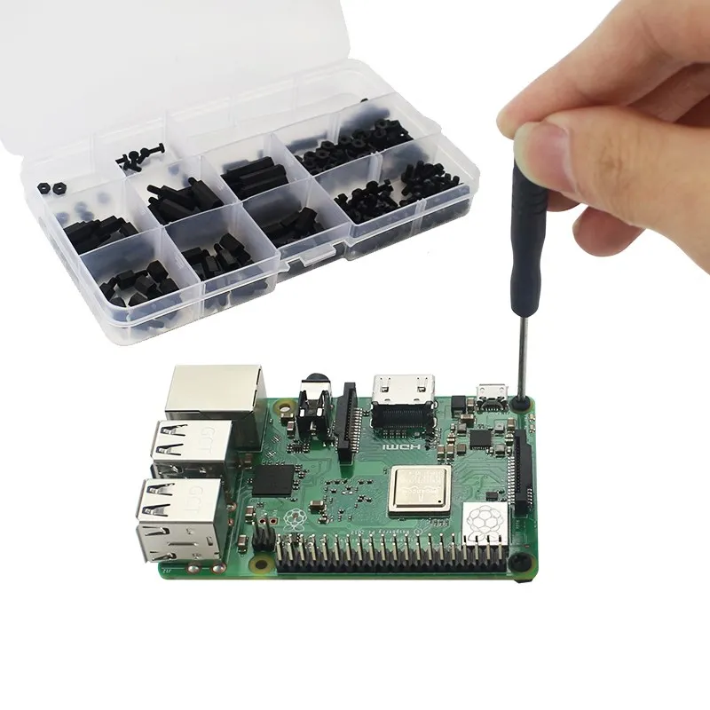 210pcs Screw Kit for Raspberry Pi Black Nylon Plastic Screws Nuts for Raspberry Pi M2.5 M3 for Raspberry Pi 4 Case Accessories