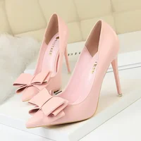 Black Heels Sweet High Heels Narrow Heels Head Butterfly Knot Single Shoes Women Wedding Shoes Bride Designer Luxury Shoes