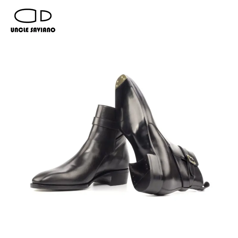 Uncle Saviano Solid Chelsea Winter Black Mens Boots Shoes Work Boots Add Velvet Fashion Designer Shoes Men Genuine Leather