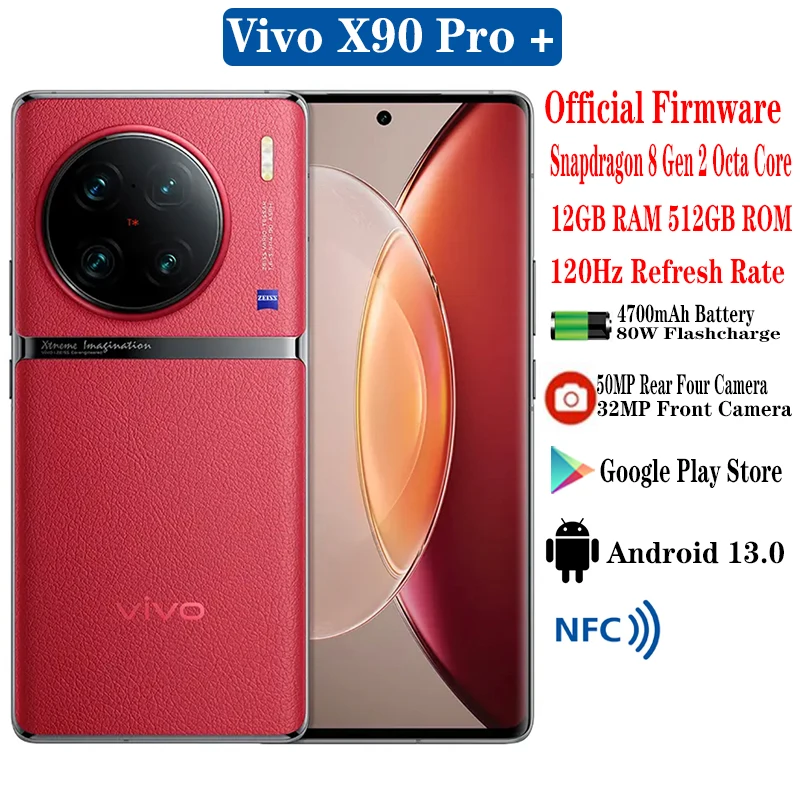 VIVO X90 Pro Plus Cell Phone Red256GB ROM 12GB RAM Online With Good Price.