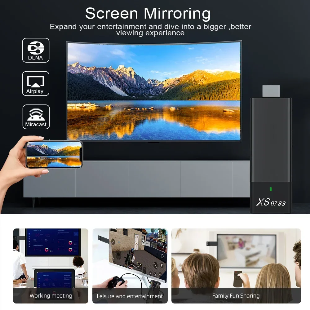 Chytrá TV tyčinka XS97 S3 internetová HDTV HDMI 4K HDR TV přijímač 2.4G 5G bezdrátový WIFI Android 10 média hráč sada káča skříňka snadný použít