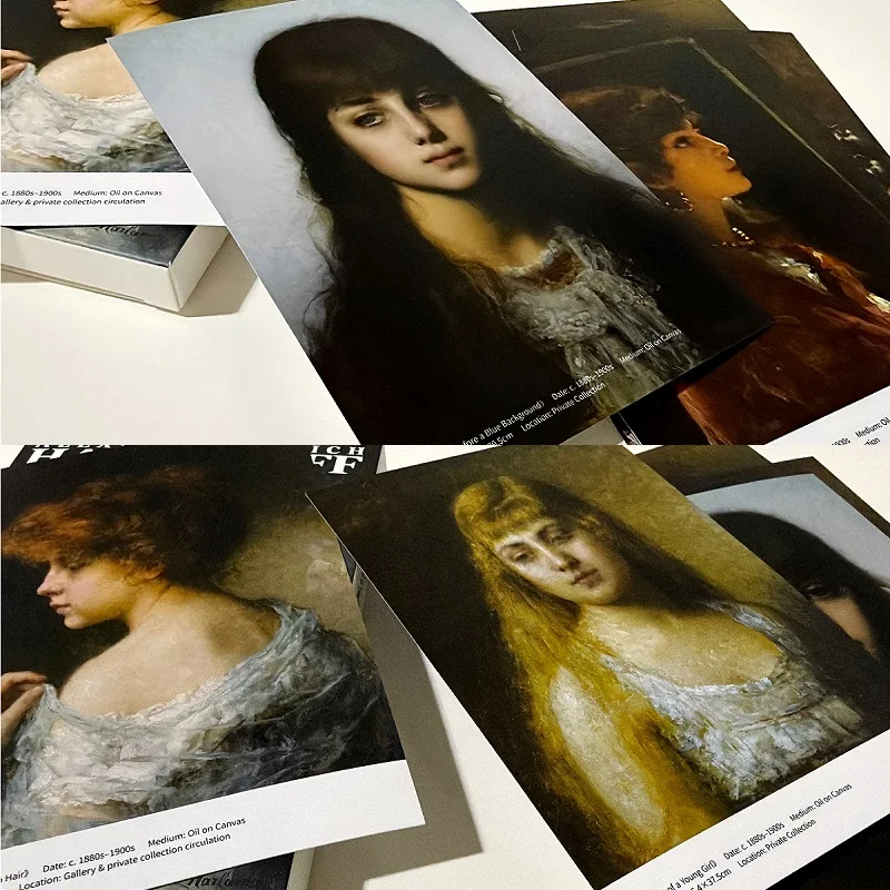 30PCS Alexei Harlamoff 유화 엽서 세트 - 러시아 예술 초상화 인사말 카드 클래식 아트워크 메시지 카드