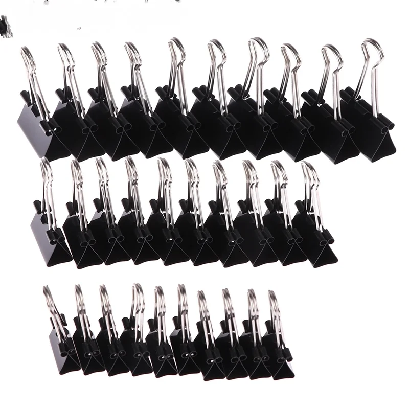 10 개/몫 검은 금속 바인더 클립 19mm/ 25mm/ 32mm 노트 편지 용지 클립 사무 용품 바인딩 클립 고정