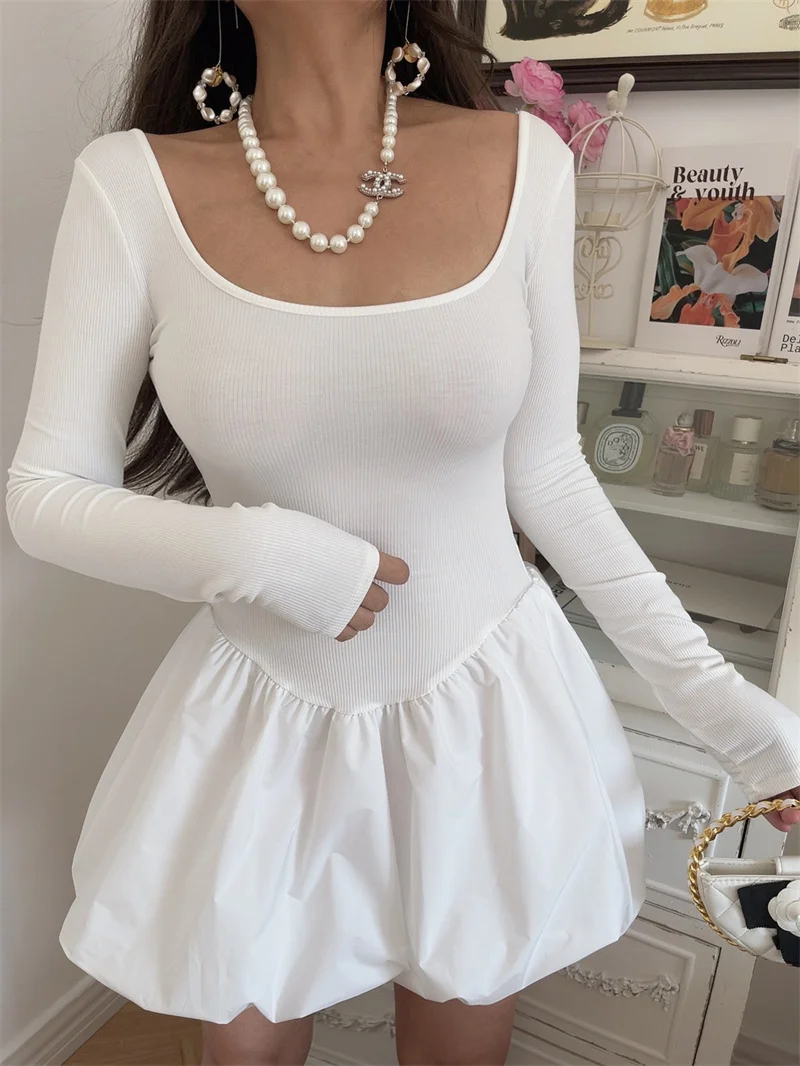 Women Solid Mini Dresses for Women Spicy Girl Party Long Sleeve A-line Classic Bottoming Elastic Autumn Female Clothing New