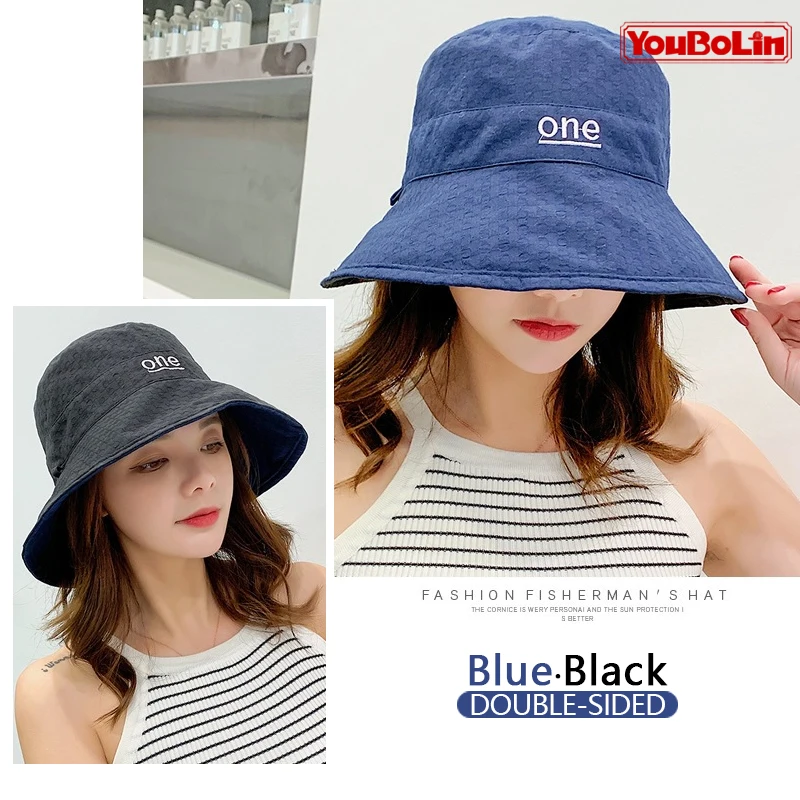 Womens ‘ONE‘ Letter Embroidery Double-Sided Cotton Bucket Hat Sf3af1a00e747459a9735843db40fa1d8o