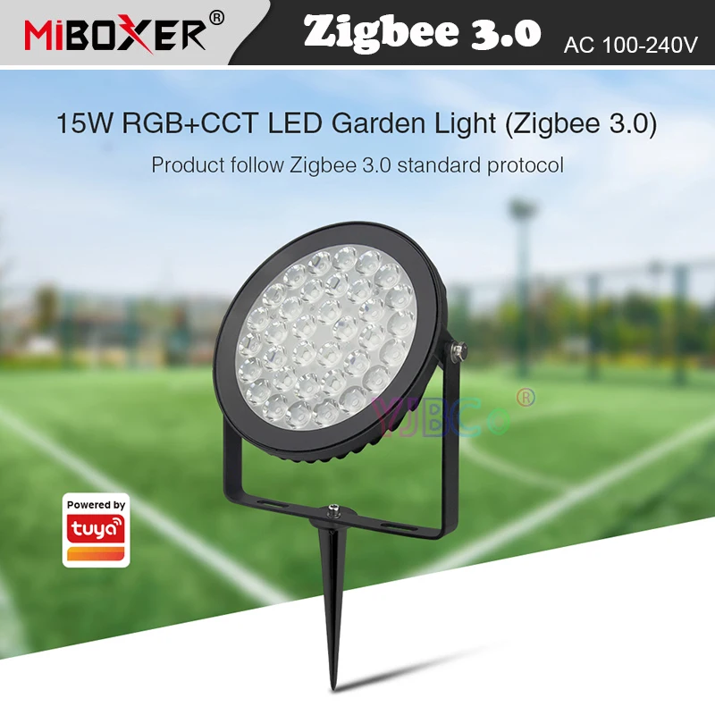 Miboxer FUTC03Z Zigbee 3.0 15W RGB+CCT LED Garden Light Smart Waterproof IP66 Lawn Lamp Zigbee 3.0 Remote/gateway Control zigbee valve controller gateway and water leakage electric remote control valve