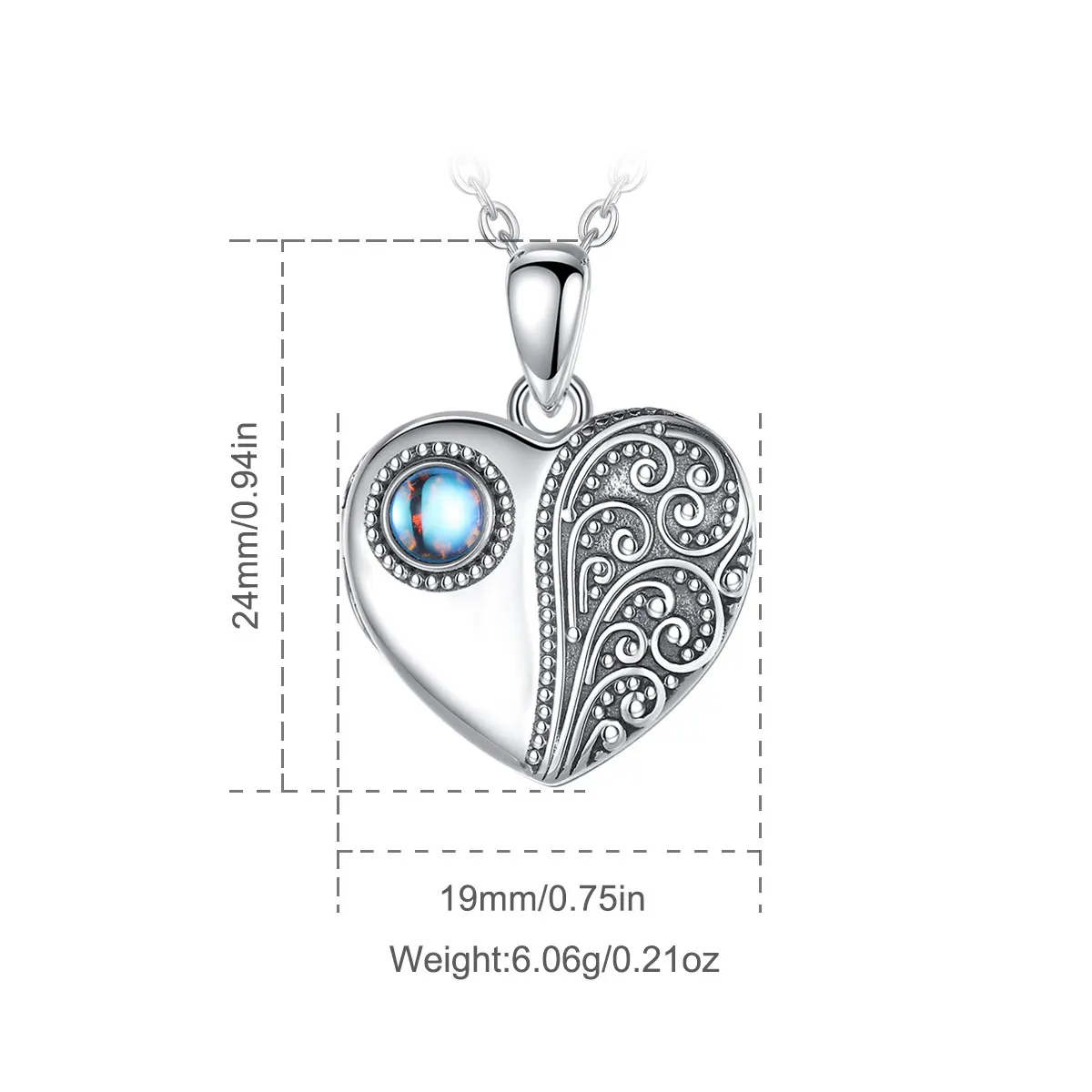 Moonstone Heart Memory Locket Silver Necklace - Image 4