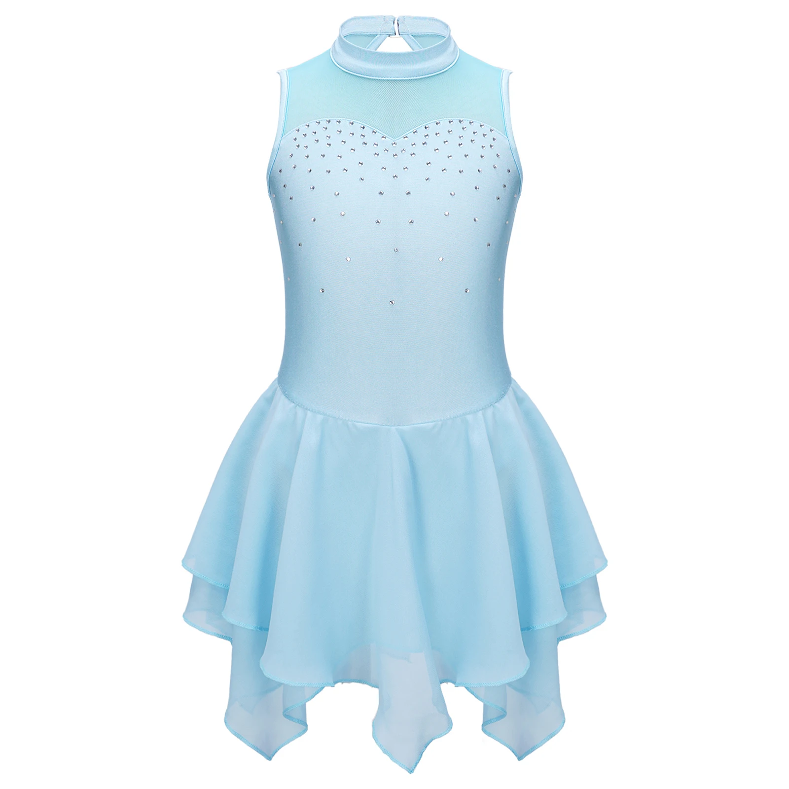 

Kids Girls Figure Ice Skating Dress Ballet Lyrical Dance Tutu Gymnastics Leotard Sleeveless Rhinestone Mesh Ballerina Dancewear