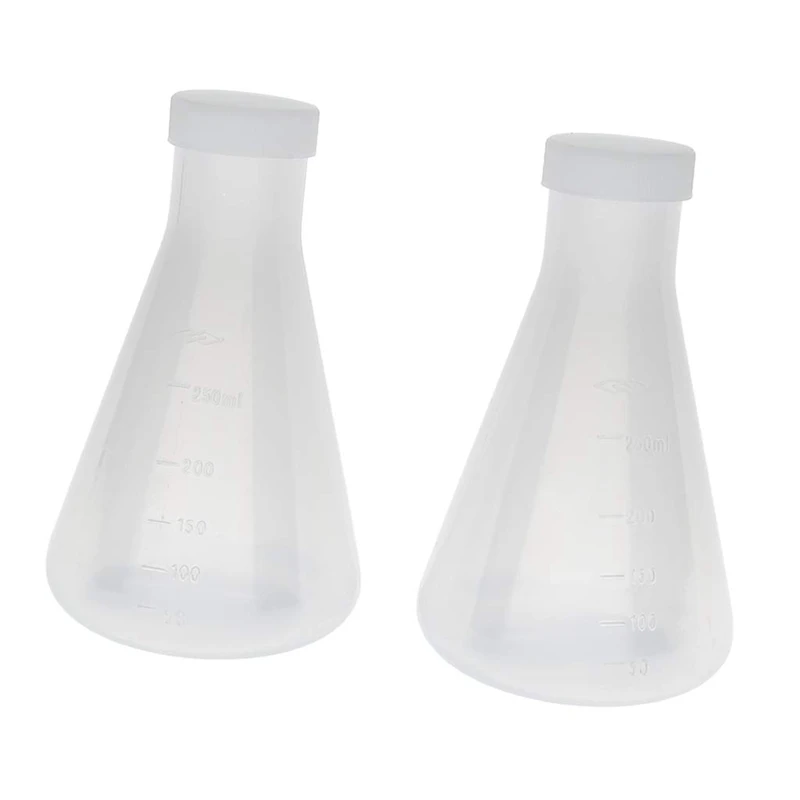 실험실 등급 플라스틱 원뿔 엘렌마이어 플라스크, 측정 가능, 매끄러운 두꺼운 벽, 250ml 2 병
