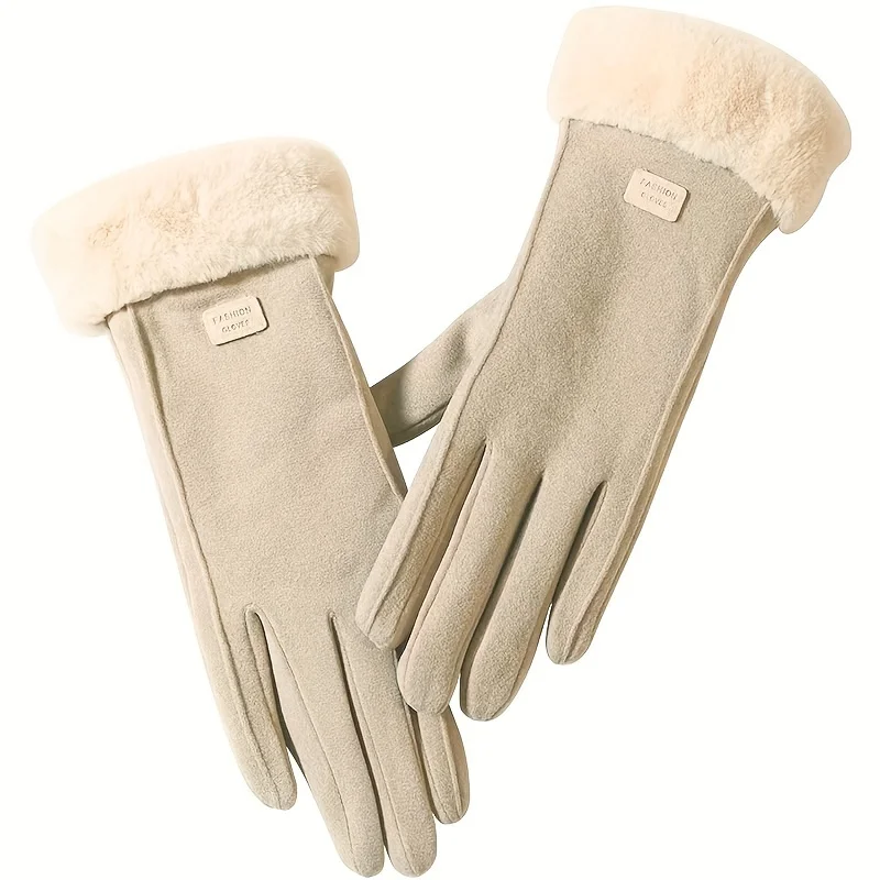 Women Touch Screen Gloves Fashion Mittens Autumn Winter Warm Thin Cashmere Solid Cycling Drive Suede Fabric Elegant Windproof - 3