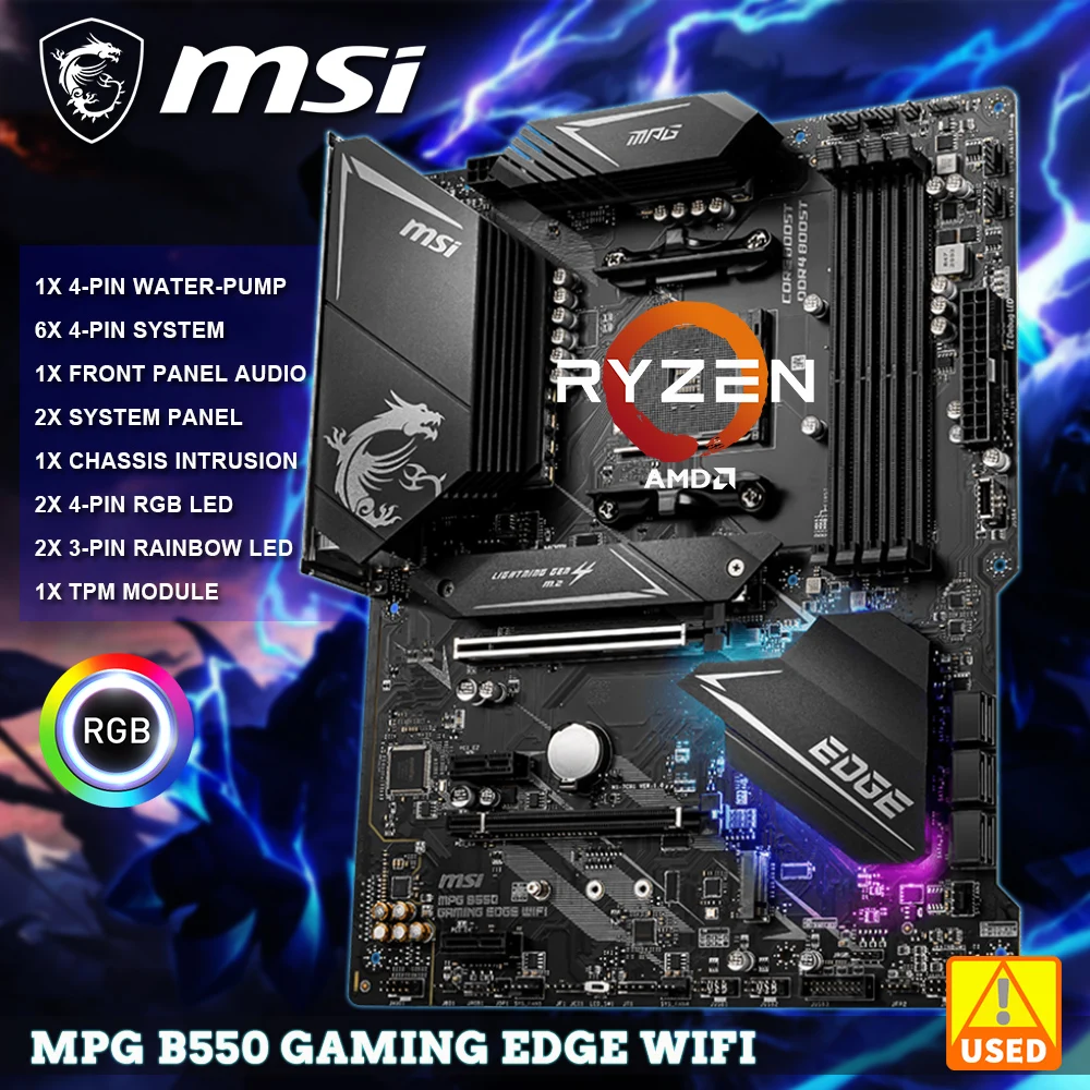 Msi Mpg B550 Gaming Edge Scheda Madre Da Gioco Wifi Amd Am4 Ddr4 Pcie4.0 Sata 6 Gb/S M.2 Usb 3.2 Gen 2 Ax Wi-Fi 6 Atx Amd Ryzen 5000