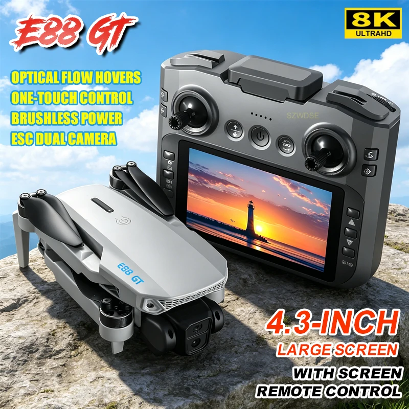 Drone E88 GT Amélioré avec Écran 4.3" FPV, Moteur Brushless
