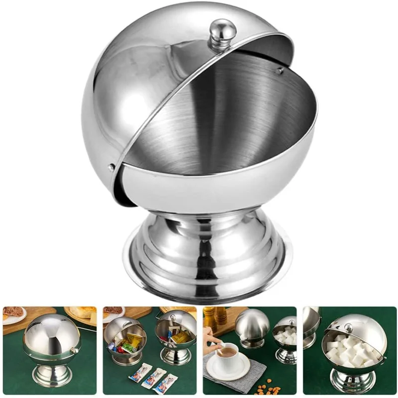 Sugar Bowl Stainless Steel Sugar Creamer Pots Candy Bowl Spherical Kitchen Seasoning Box
