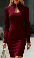 Elegant Long Sleeve Bodycon Dress Chic Fall/Winter Office & Party Midi Dress for Women - Image 6