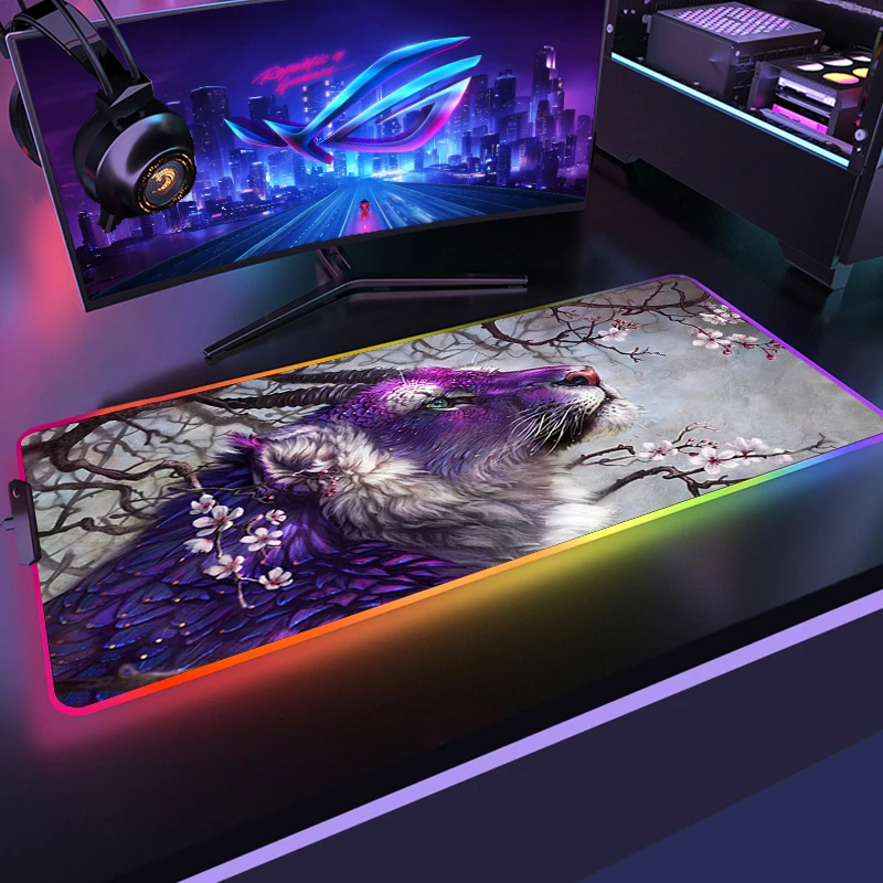 

Большой игровой коврик для мыши RGB с тигром, игровой компьютерный коврик для мыши, коврик для мыши с подсветкой для резиновой настольной клавиатуры, стандартный коврик для мыши