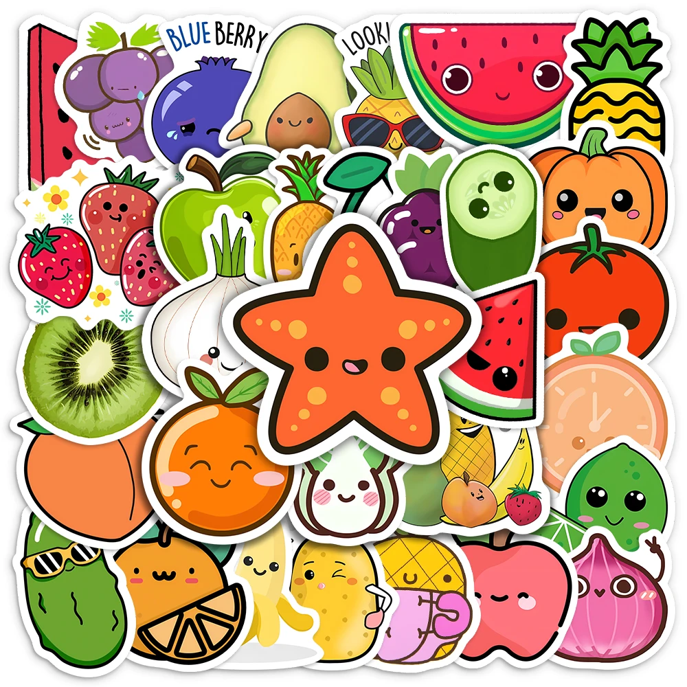 Cute Cartoon Fruit Vegetable Stickers DIY Kids Gift Decorative Decals for Laptop Photo Journal Scrapbook Luggage Waterproof cartoon stickers decorative stickers cartoon sticker diy scrapbooking accessories