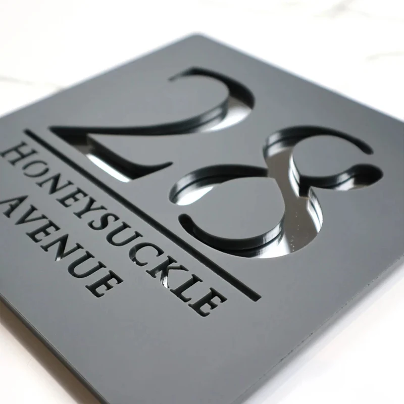 Personalised Laser Cut Acrylic Modern House Floating Sign Door Address 3D Number Plaques Outdoor Name Plates 18x18cm