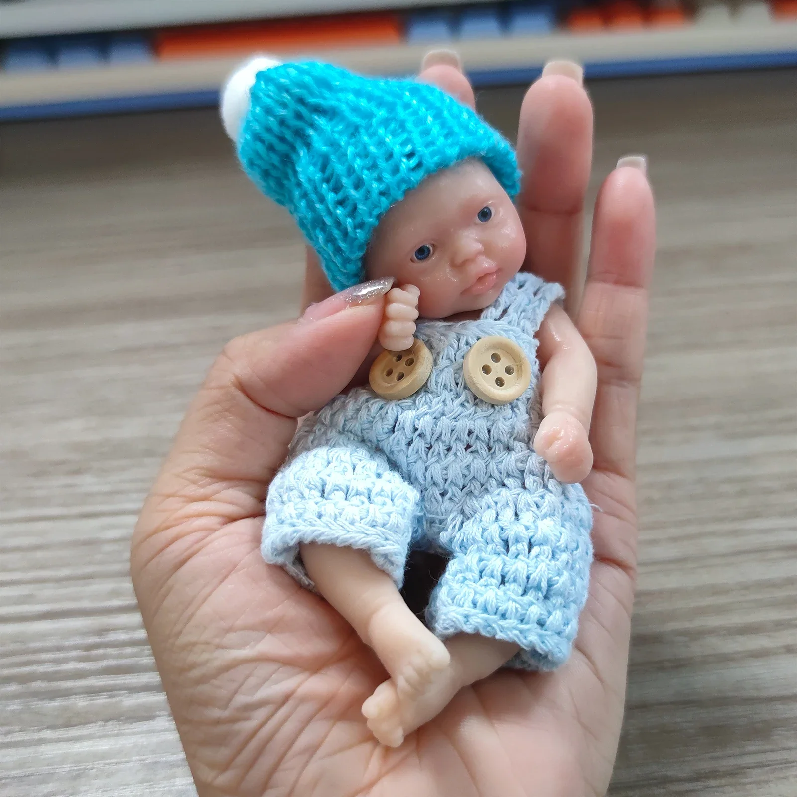 Reborn Baby Dolls Sleeping Silicone Full Body Boy 4.5inch Miniature Babies with Blue clothes Accessories for Christmas Gift Kids - 2