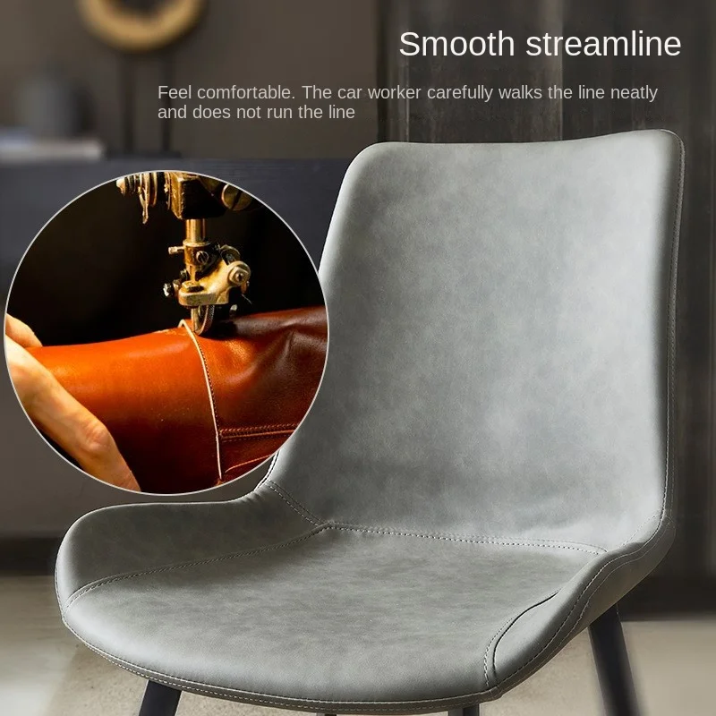 FULLLOVE Household Nordic Leather Dining Chair Modern Minimalist Living Room Leisure Chair Light Luxury Leather Iron Armchair image_1