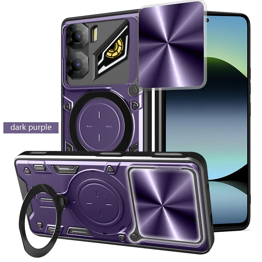 Enhanced Metal Ring Camera Protect Case with Rotating Holder and Armor Hybrid Design