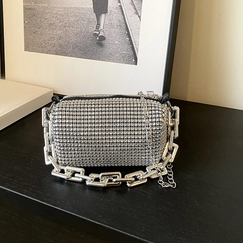 New Women Bag Shoulder Crossbody Bag for Ladies Bling Diamond Design Handbag Purse Single Pillow Shoulder Bag