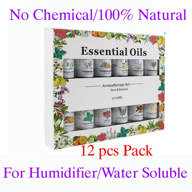 12 Palack Csomag Aromaterápia Illóolaj -Készlet Levendula Rózsa Növényi Masszázs 10 Ml