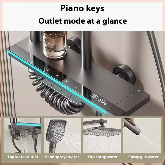 Bathroom Shower Set Piano Button Ambient Light Shower System Set Modern Digital Display Showers Faucet Set Bathroom Accessories 2
