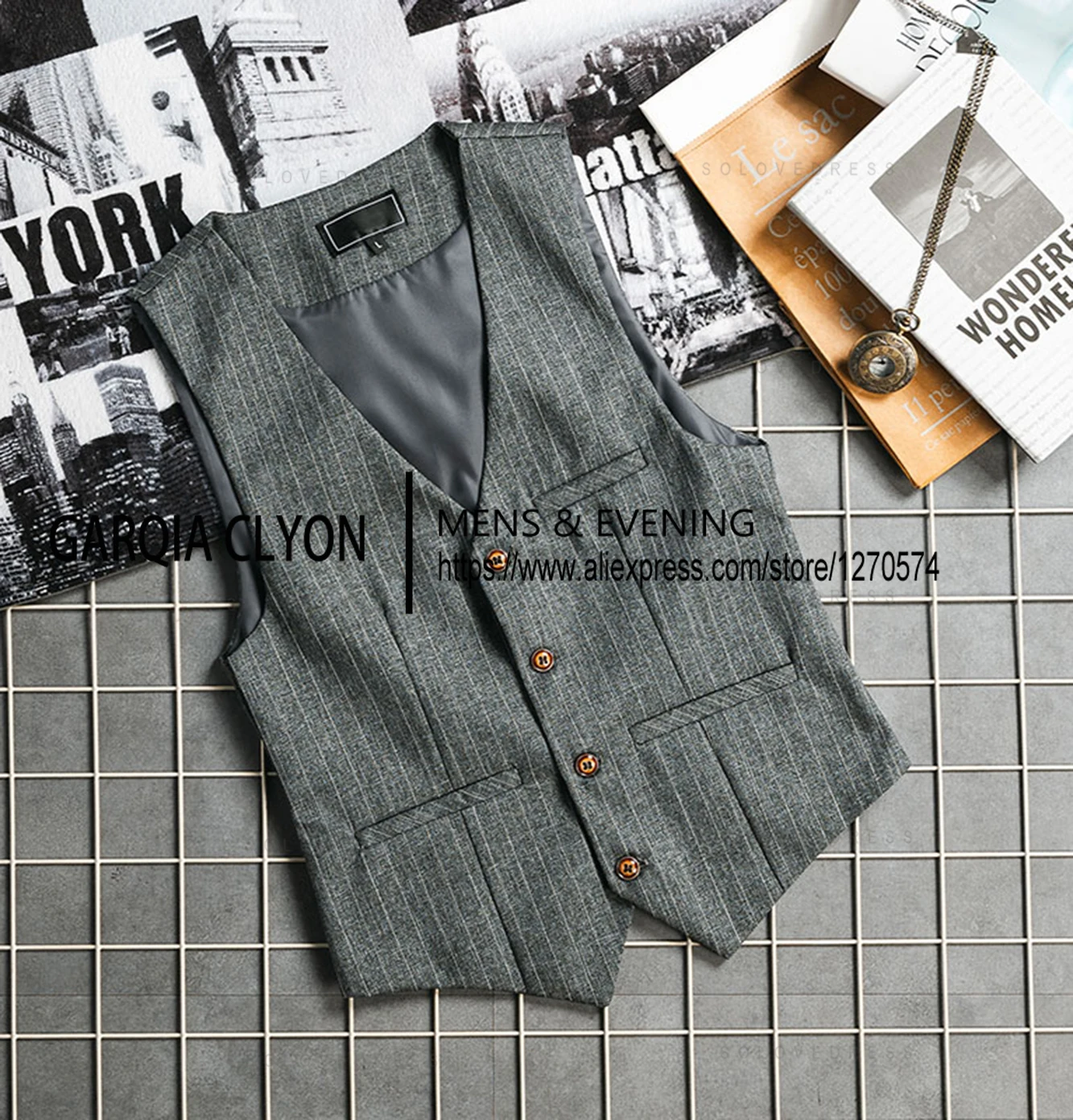 New V Neck Pinstripe Men's Vest Slime Fit Single Breasted Business Casual Men's Waistcoat For  Groomemsen Wedding 5