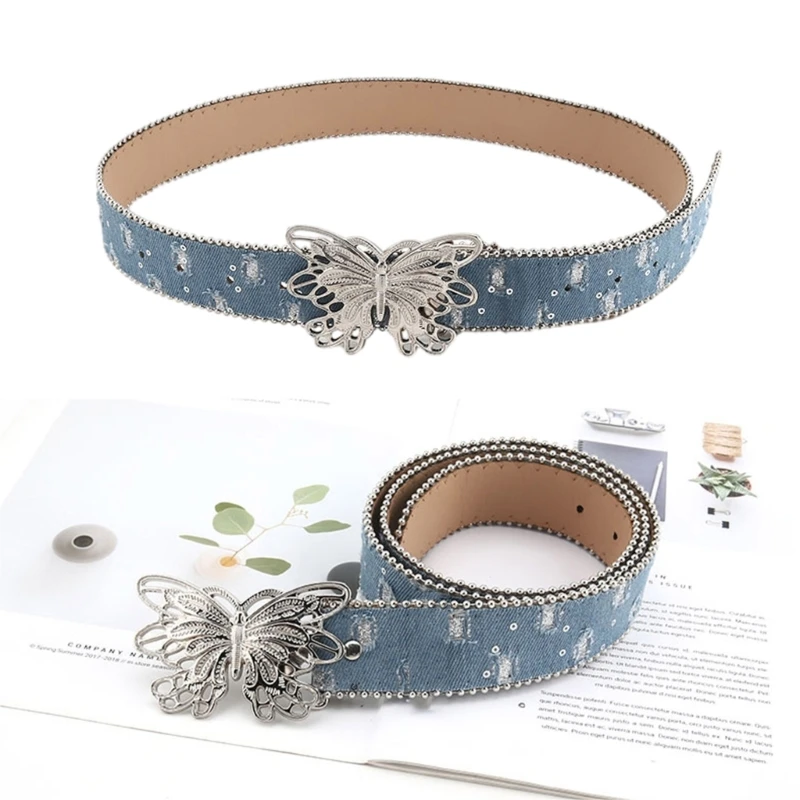 

Silver Butterfly Shape Buckle Belt Thin Belt Adult Adjustable Waist Straps Dropship