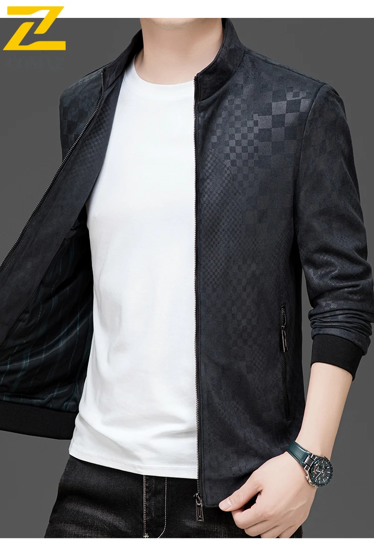 EIAO Autumn Winter Men's Slim Fit Leather Jacket Windproof Waterproof Versatile Coat Fashion Outdoor for Hiking Camping Fishing