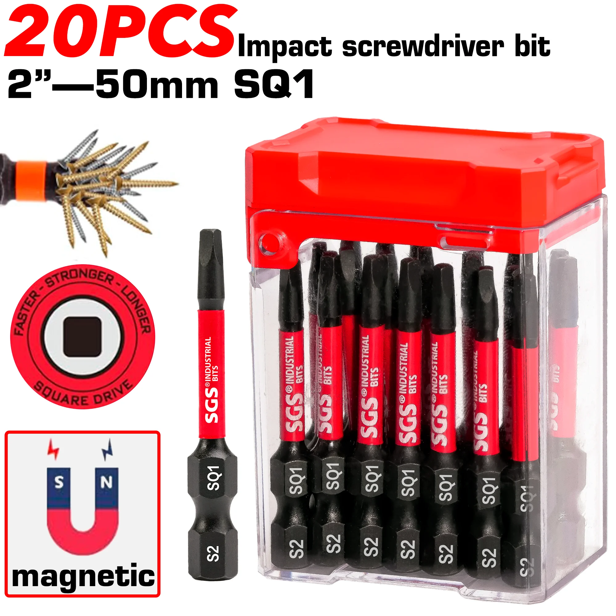 10/20-teiliges Set S2 Stahl SQ1 Vierkant-Schraubendreher-Bits 50mm mit Magnet, Industriequalität, schlagfest, Zubehör für Elektrowerkzeuge – Detail 2