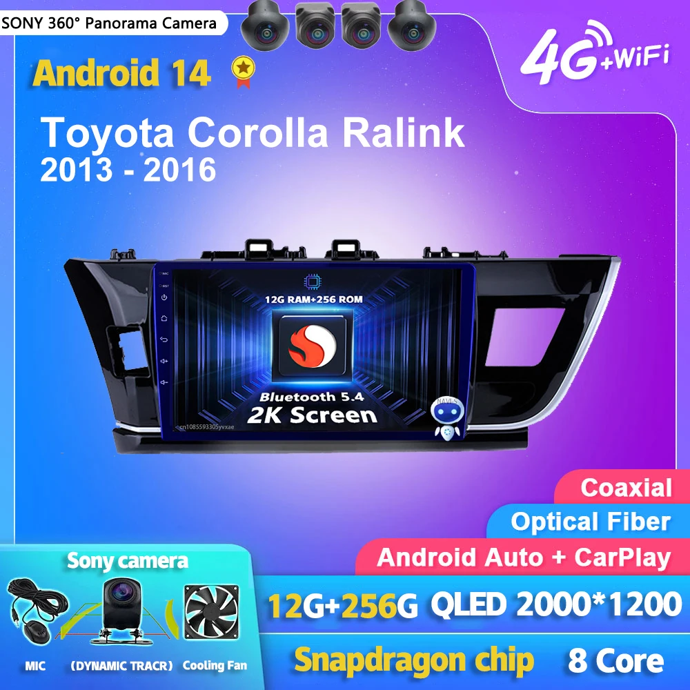 

Android 14 Carplay Auto Car Radio Multimedia Player For Toyota Corolla Ralink 2013-2016 DSP Autoradio GPS Stereo 2din Head Unit