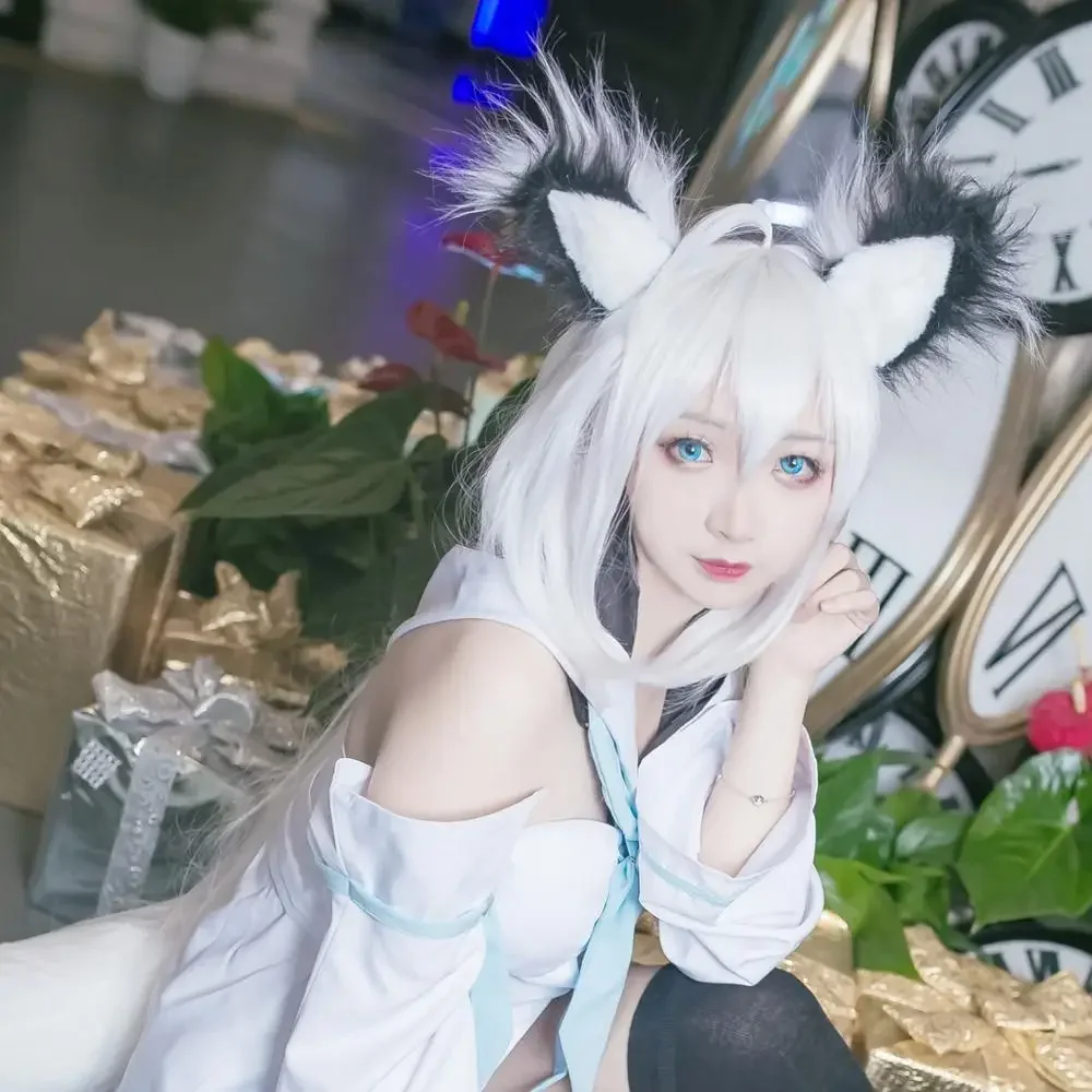 

Youtuber Hololive Shirakami Fubuki White Straight Cos Wig Heat Resistant Synthetic Cosplay Hair Vtuber Fox Cosplay Wig