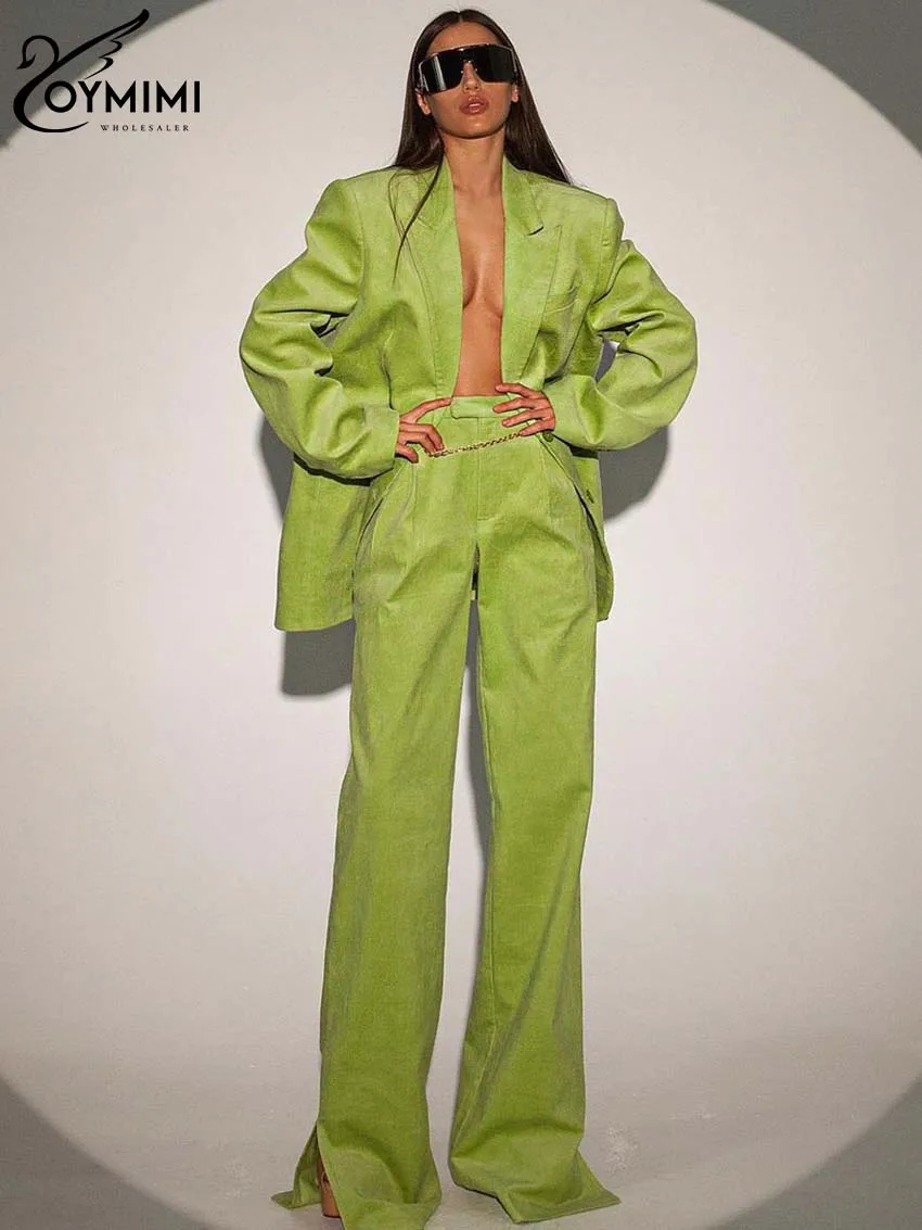 Oymimi Elegant Green Sets For Women 2 Pieces Fashion Long Sleeve Single Breasted Shirt And High Waist Simple Side Slit Pants Set таблетки для горла ангинoff с прополисом и ментолом green side 20 шт по 700 мг