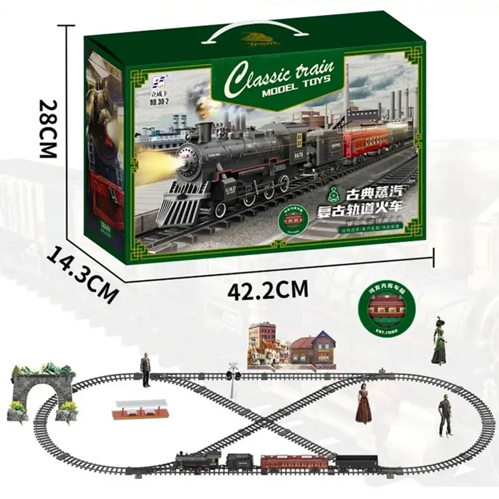 Simulation Train Remote Control Retro Steam Electric Stepless Speed Control Remote Smoking Train Children's Toys electric train set