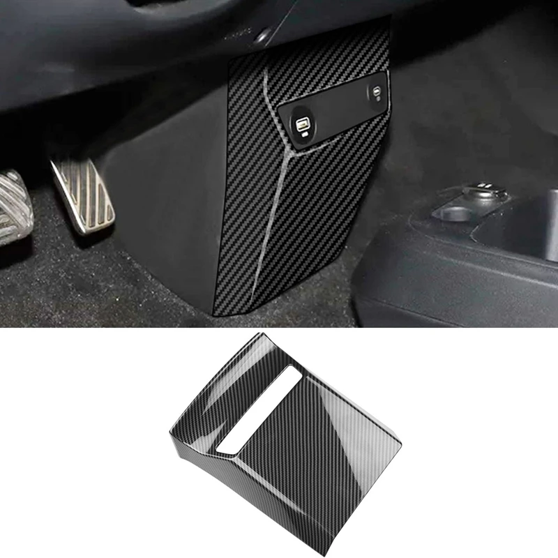 Car Carbon Fiber Front Usb Plug Frame Anti-Kick Panel Cover Trim Per Kia Ev6 2021 2022