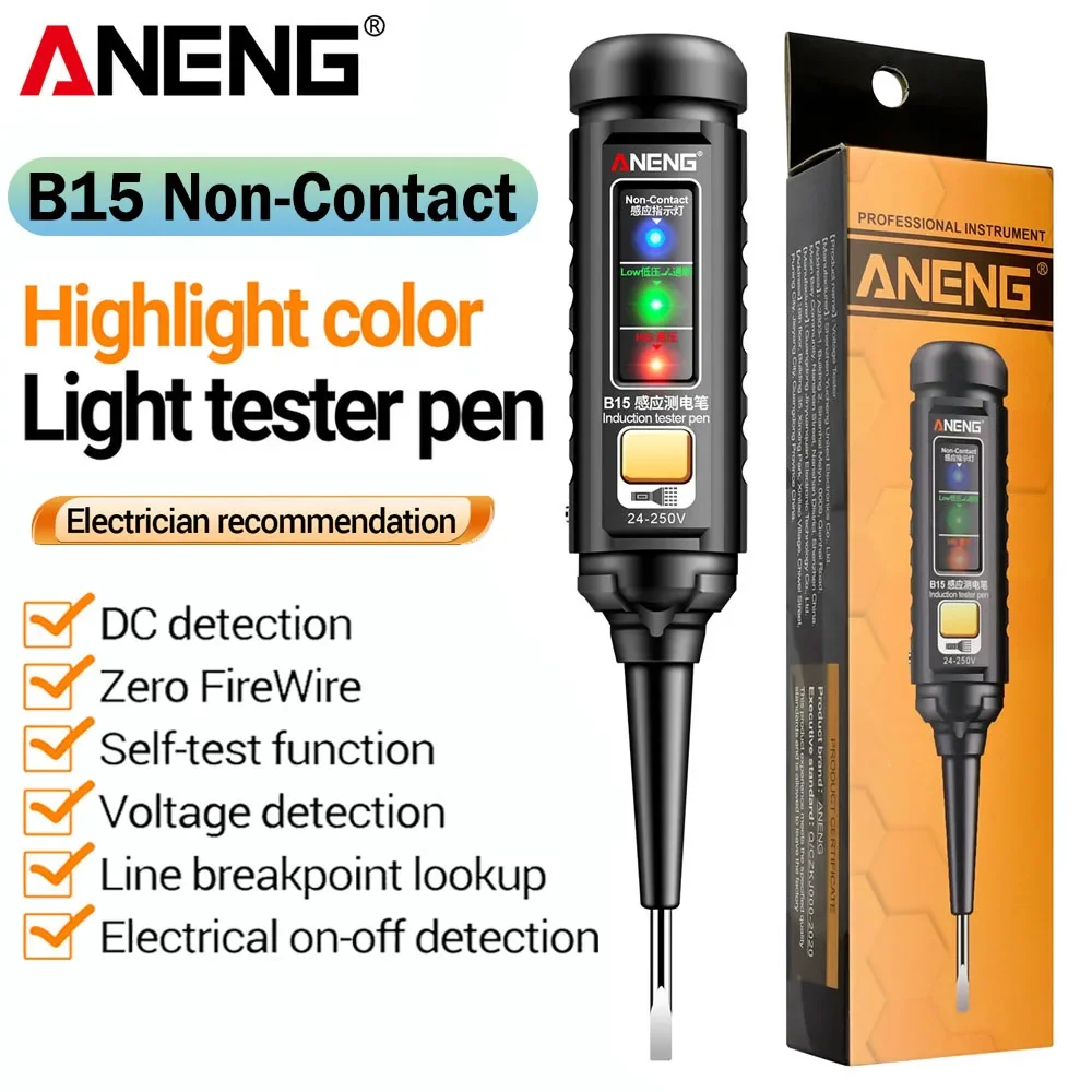 유도 테스터 펜 ANENG B15 하이라이트 컬러 라이트 전문가용 AC 전압 감지 전기기술자 드라이버 테스트 도구