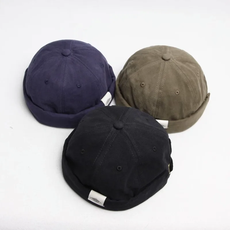 

Four seasons section brimless hat men retro dome hip-hop cap clip label melon skin cap female Japanese street hundred with the l