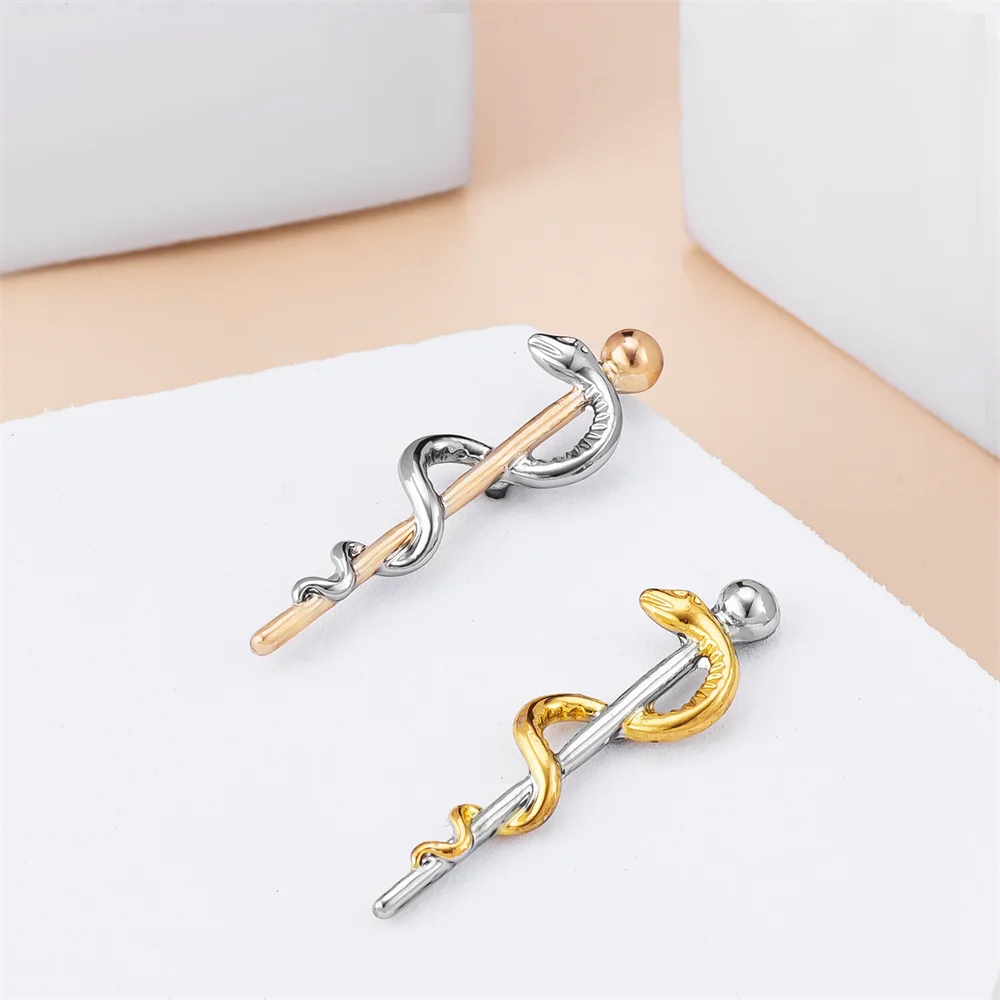 Harong 실버 도금 Caduceus 핀 Asclepius 의료 학생 브로치, 라펠 간호사 의사 배지, 절묘한 쥬얼리, 여성 선물