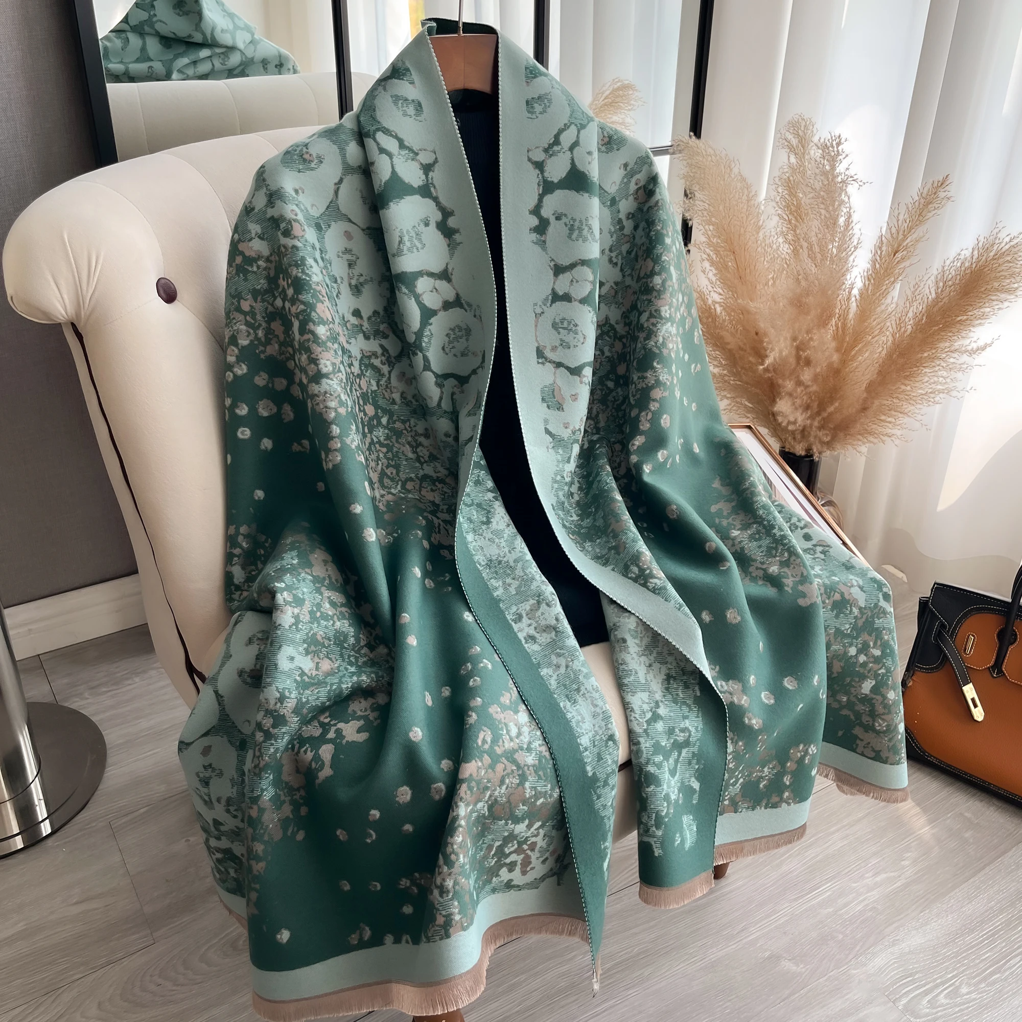 Thick Floral Scarf pashmina Cashmere Travel Blanket Shawl  Comfortable Wrap Shawl Autumn Winter Elegant Coldproof Warm Scarf