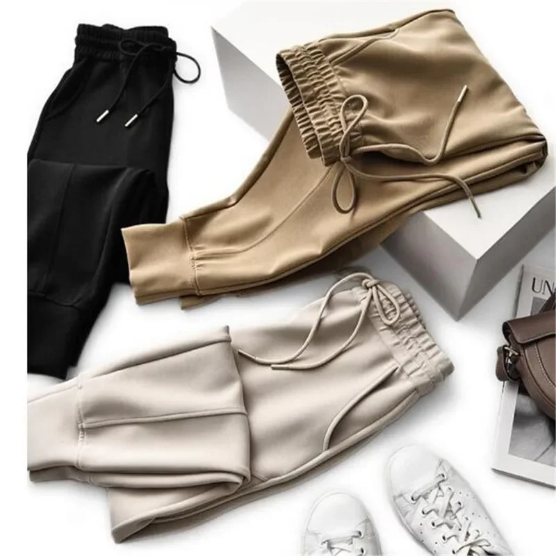 

Autumn Winter High Elastic Waist Lace Up Casual Fashion Sweatpants Lady Solid Loose All-match Harem Pants Women Sporty Trousers