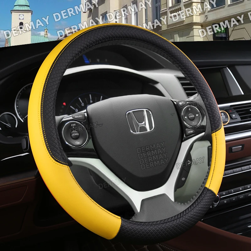 자동차 핸들 커버 Honda Civic 용 인조 가죽 스퀘어 엠보싱 2004 2006 2007 2008 2009 2012 2013 2014 자동차 액세서리