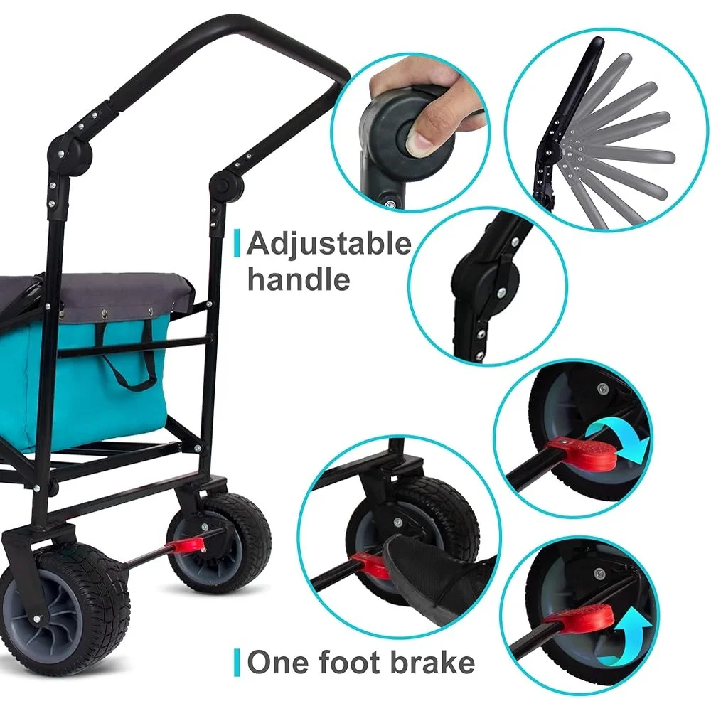 Heavy Duty Collapsible Garden Cart All Terrain Folding Wagon Adjustable Handle Beach Shopping Camping Transport Utility