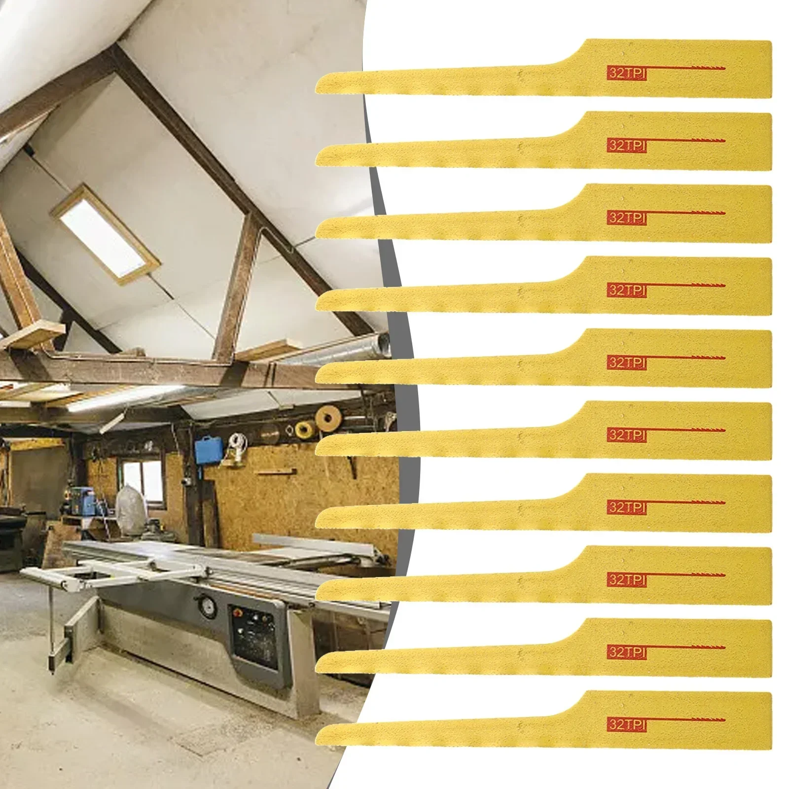 32-tooth Pneumatic Saw Blades Air Tool Gold 10Pcs For Wood Fiberglass Plastic Sheet Metals Cutting Reciprocating Saw Blades