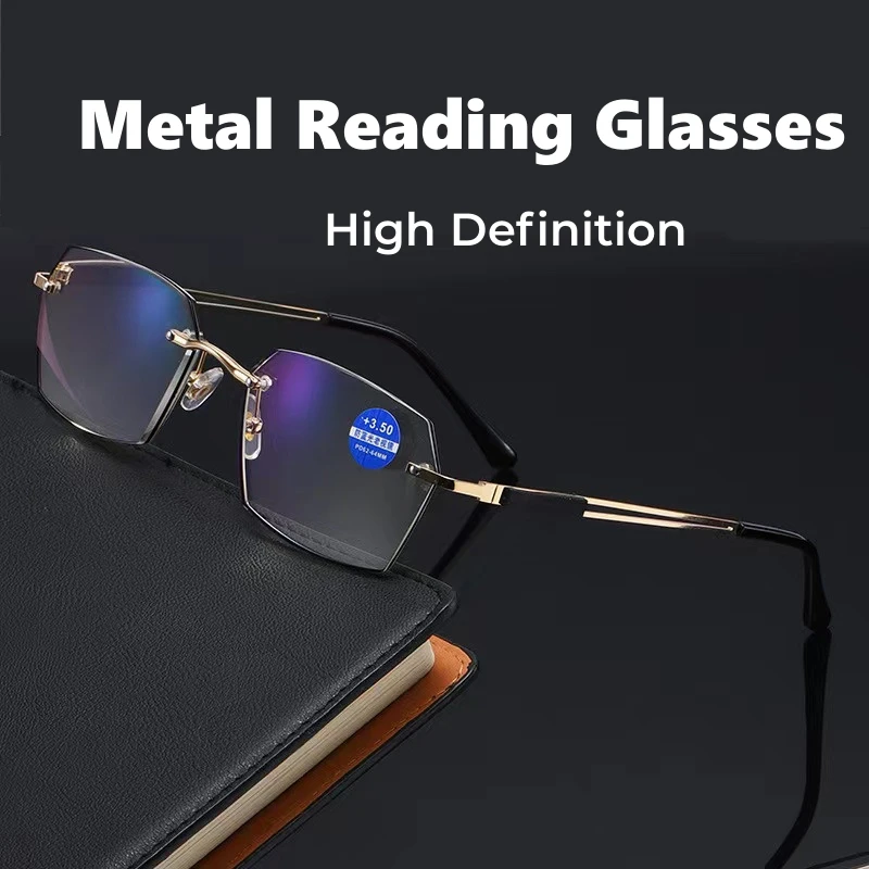 

Luxury Metal Frame Reading Glasses Square Blue Light Blocking Eyeglasses for Men Women Trendy Prescription Glasses Eyewear +4.0
