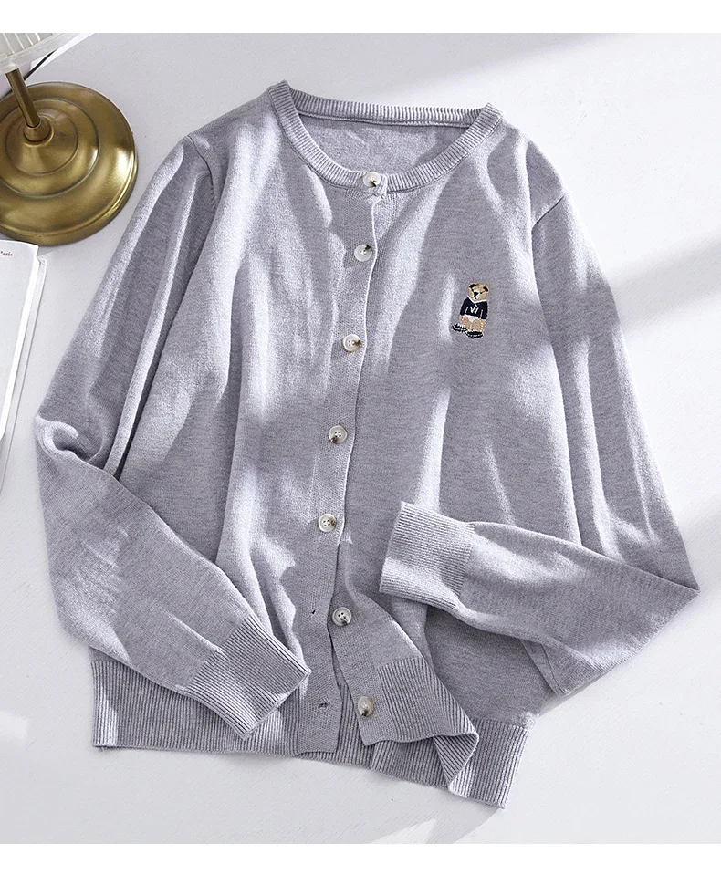 Spring Autumn Women's Knitted Cardigan Korean Single Breasted Long Sleeve Jumper Woman Chic Round Neck Cardigans Outwear