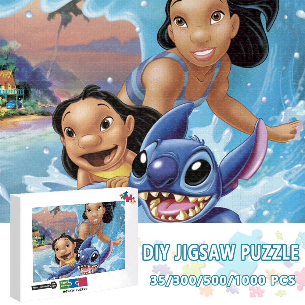 Disney Lilo & Stitch Cartoon Jigsaw Puzzle 35/300/500/1000 Pieces Wooden Puzzles Game for Adults Children Educational Toys fantasy animals the wooden 1000 pieces ersion jigsaw puzzle white card adult children s educational toys