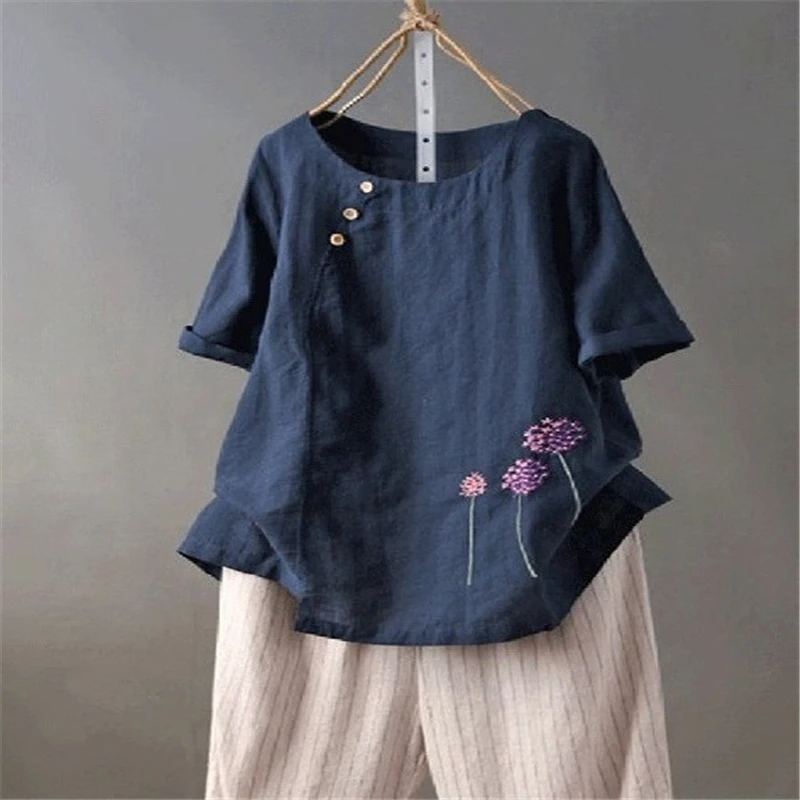 

Летние рубашки и блузки из хлопка и льна для женщин, винтажные свободные блузки с вышивкой