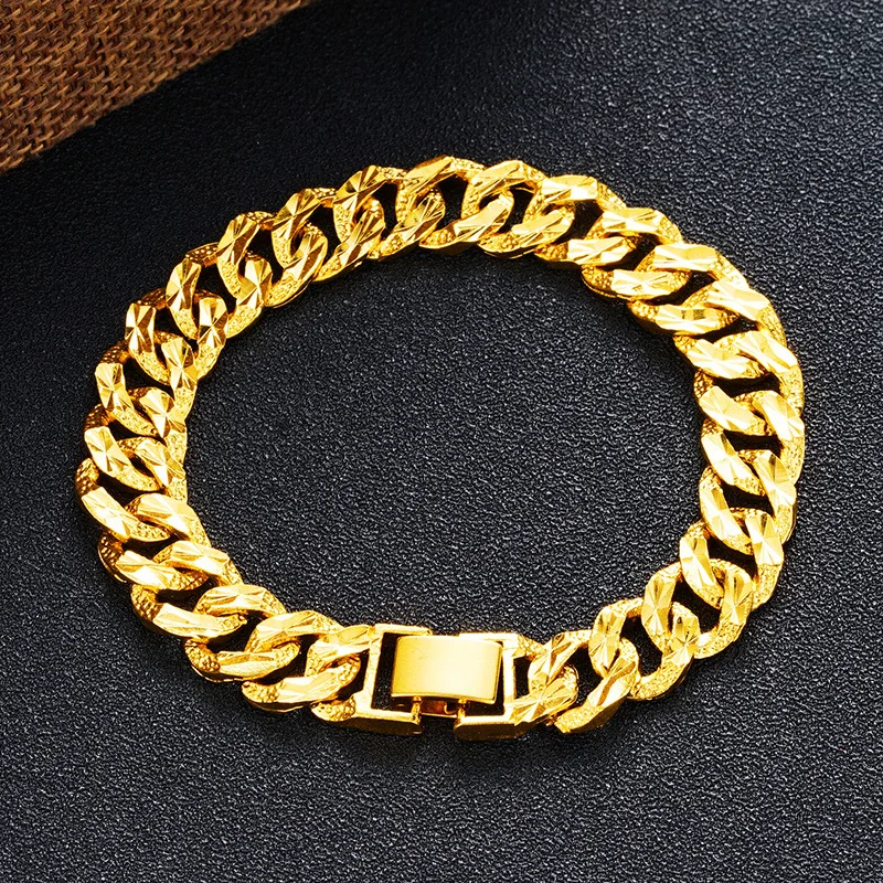 

Gilded Chain Bracelet For Men Domineering 19cm Golden Domineering Street Retro Cloth Pattern Jewelry Birthday Gift